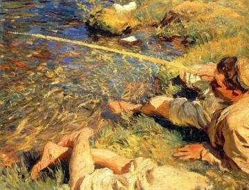  hombre Pintura - Val d'Aosta Hombre pescando John Singer Sargent